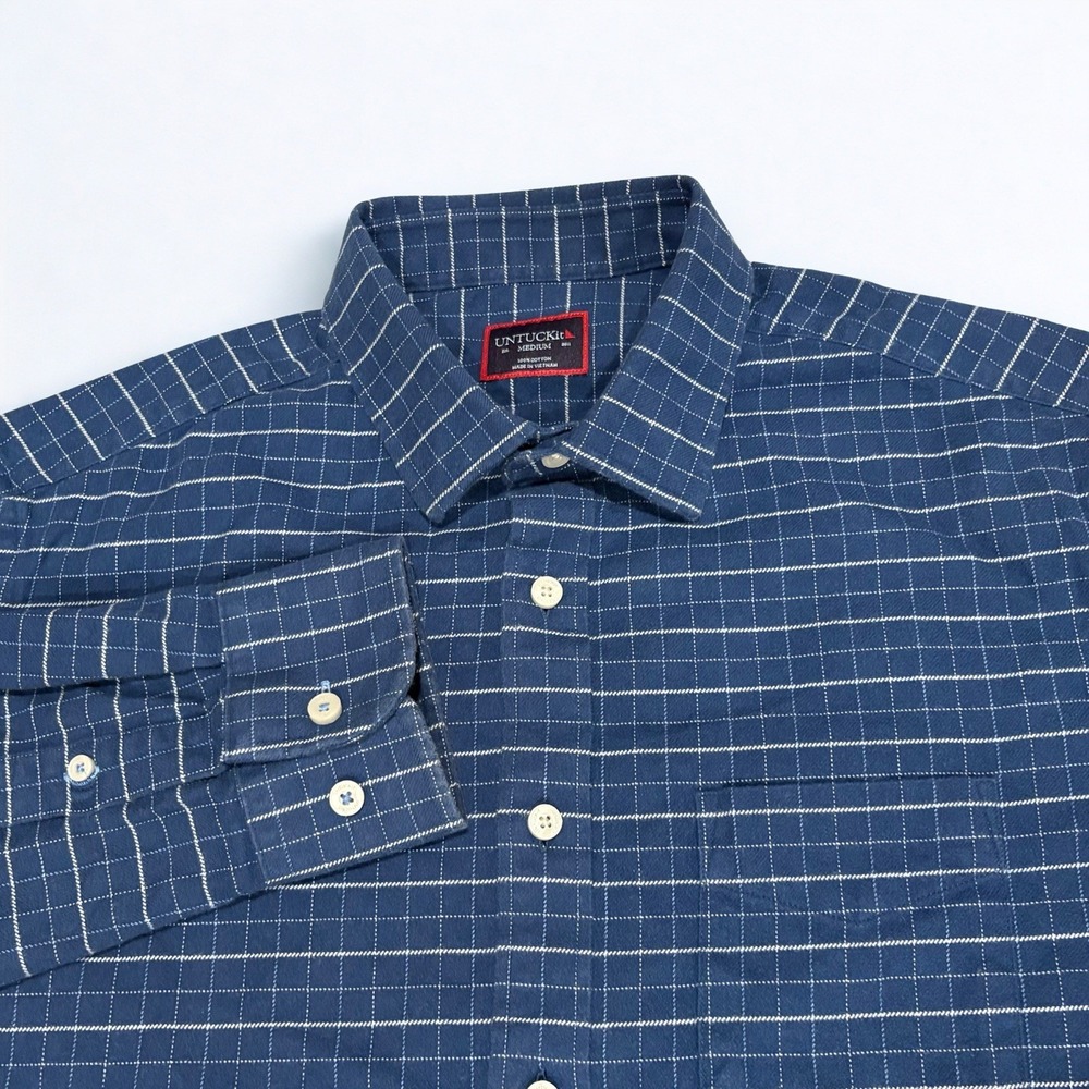 UNTUCKit Shirt Men Medium Navy Check Plaid Button Down Soft Cotton Flannel